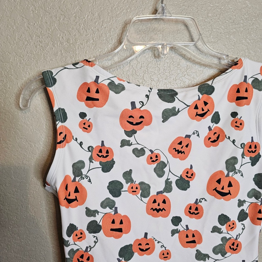 NWT Luckyleo Pumpkin Jack-O-Lantern Ballet Dance Leotard Low Back Womens Large - Picture 3 of 9